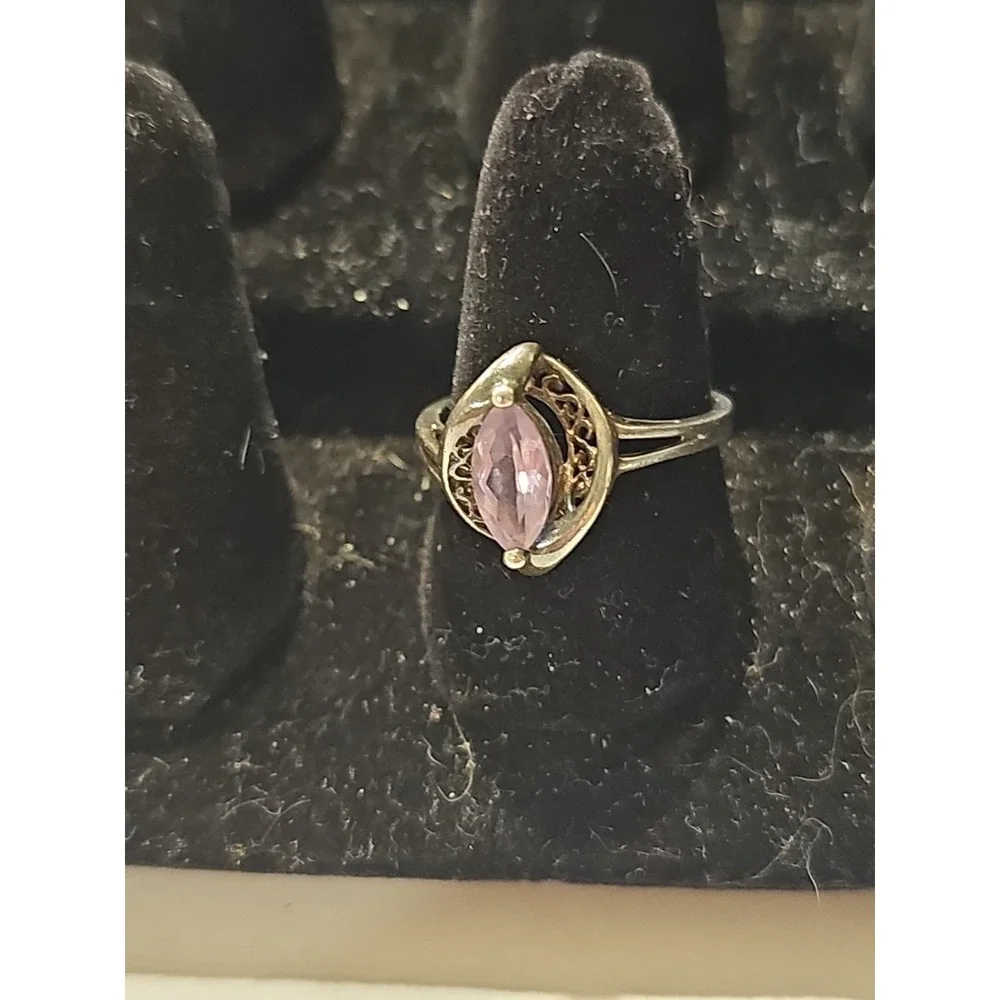Vintage Avon 925 Sterling Silver Marquise Cut Amethyst Art Deco Ring Size 8.5 - Picture 4 of 8